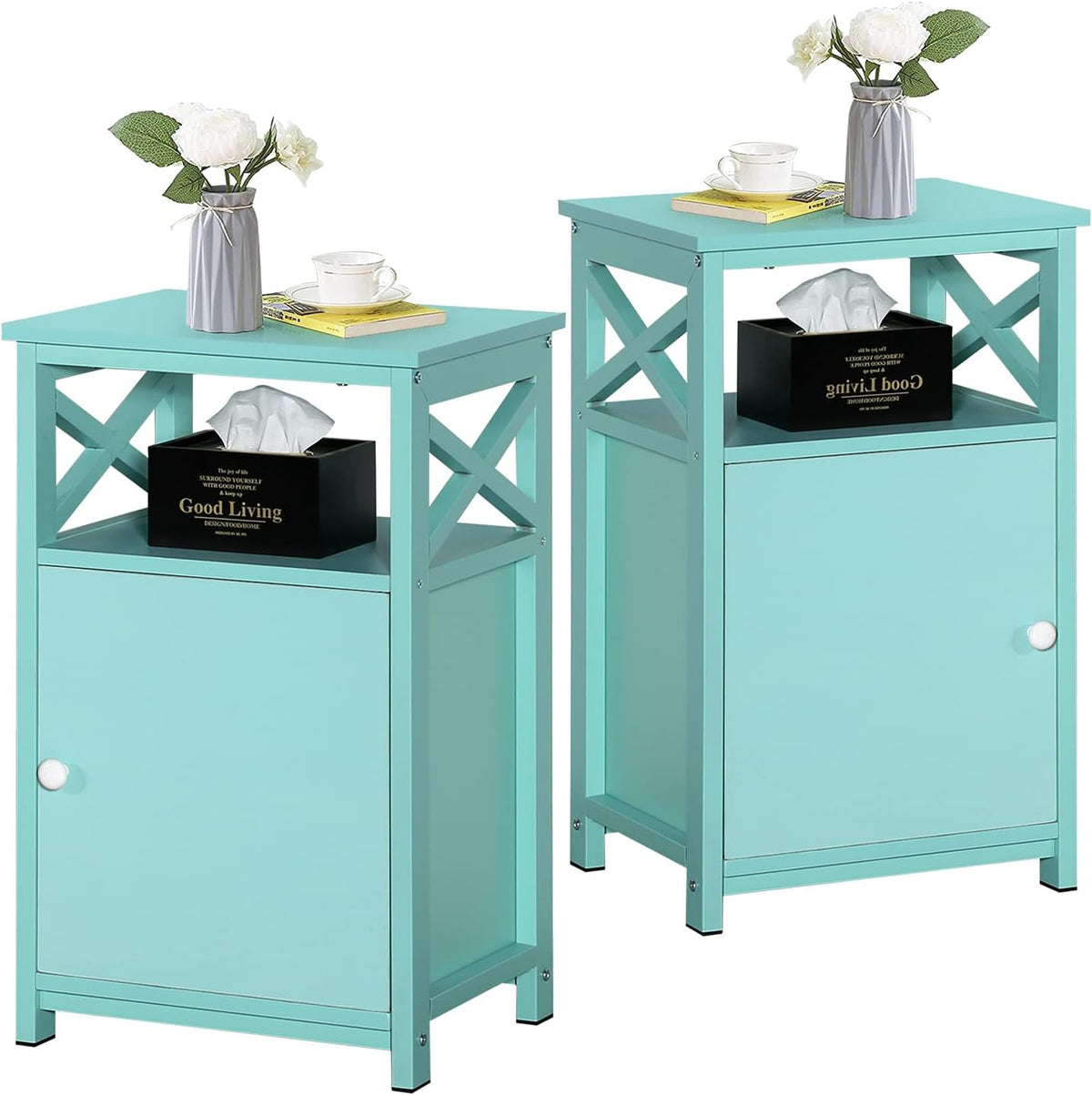 White Set of 2 Night Stand Side Table with Storage Cabinet P30492