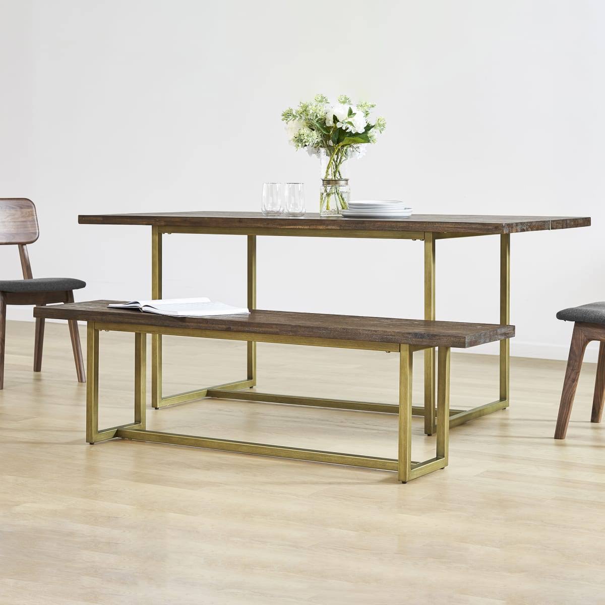 Acacia Wood Bench with Brass Legs O838921