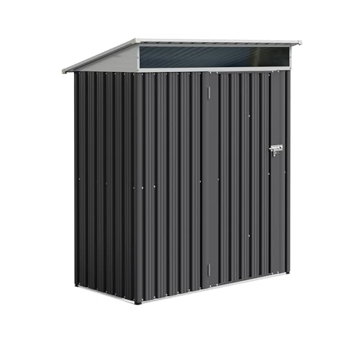 5x3 FT Waterproof Metal Garden Shed with Window and Lockable Double Door Dark Gray D709343