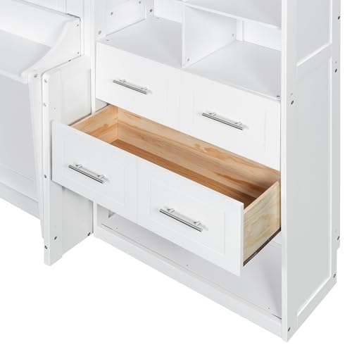 Gray Queen Size Murphy Bed with 5 Drawers and Storage Shelves B5746
