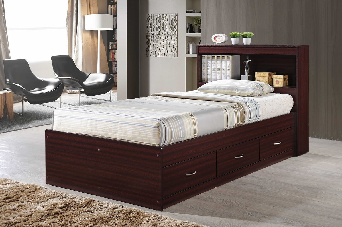 Black Twin-Size Captain Bed with 3 Drawers and Headboard Z1196