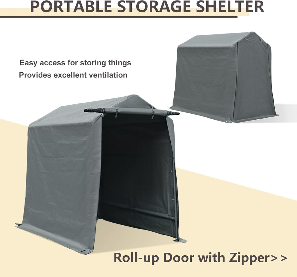 7x12 ft Gray Portable Storage Shed with Roll-up Zipper Door F64931