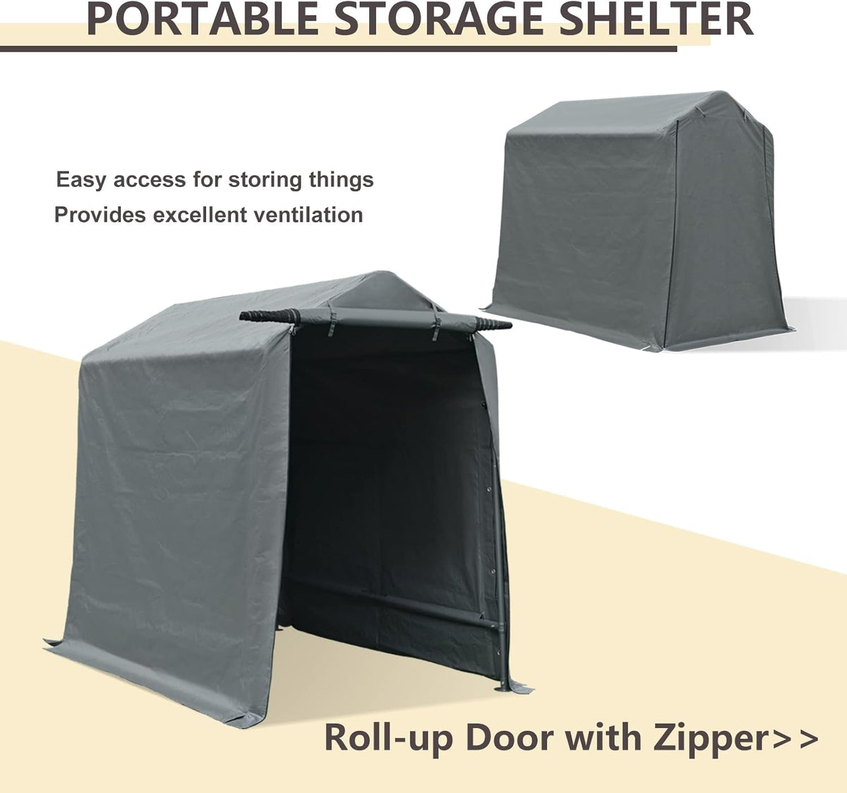 7x12 ft Gray Portable Storage Shed with Roll-up Zipper Door F64931