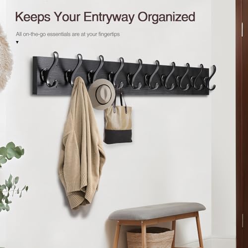 Rustic Wall Mount Coat Rack with 10 Hooks Z146099