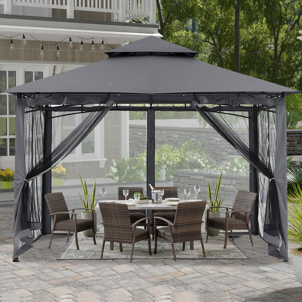 10x10 Gazebo with Netting, Khaki S502