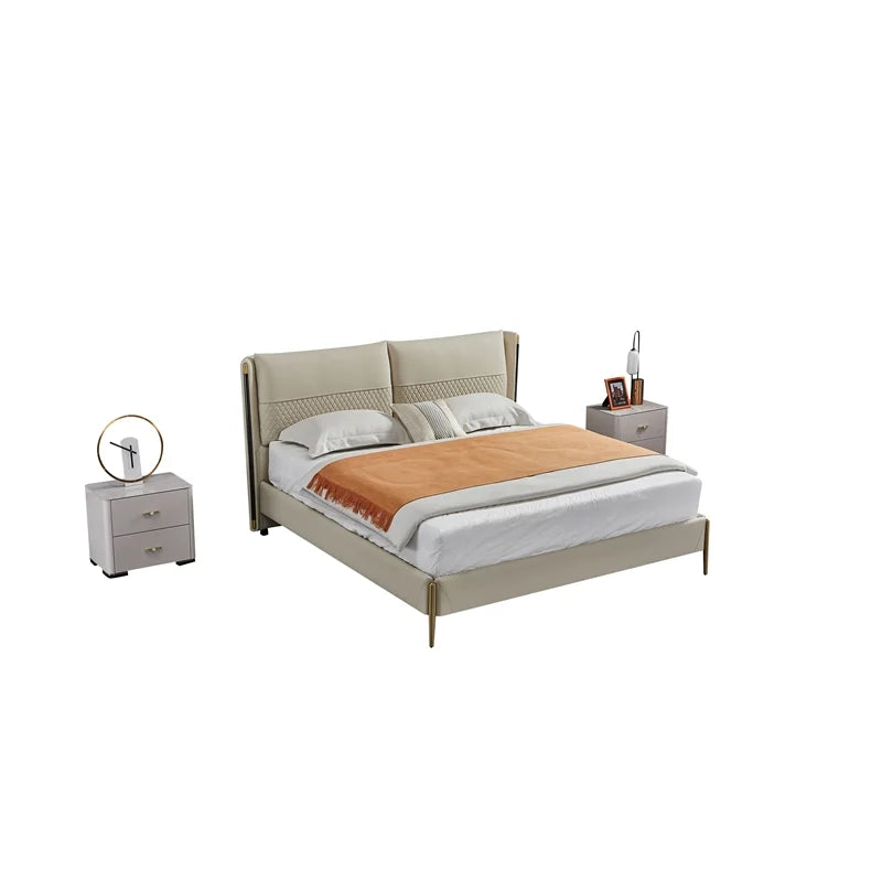 Cream Leather & Metal Cal King Bed I667
