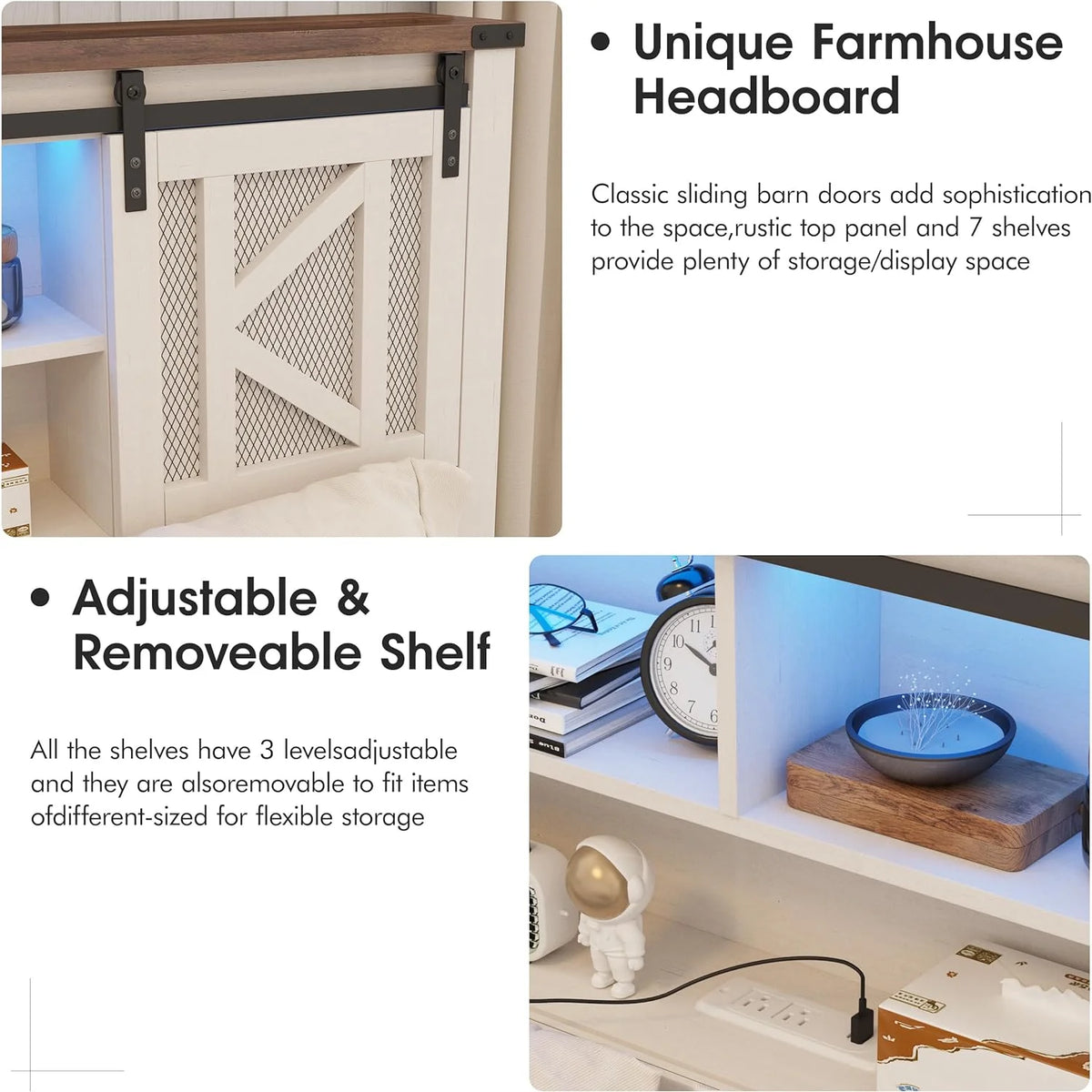 White Queen Size Metal Bed Frame with Headboard and Charging Station V77360