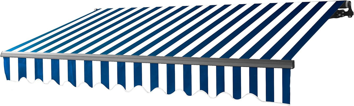 Retractable 16x10 Feet Motorized Black Frame Patio Awning, 100% Polyester Canopy, Blue/White Stripes O763