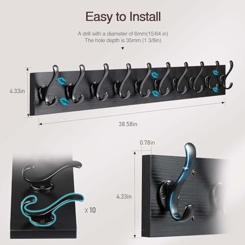 Rustic Wall Mount Coat Rack with 10 Hooks Z146099