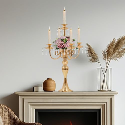 20" Tall 5 Arm Crystal Candelabra Candle Holder (Black) Z516