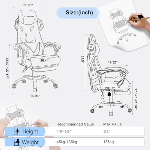 White Mesh Back Gaming Chair with Footrest V338