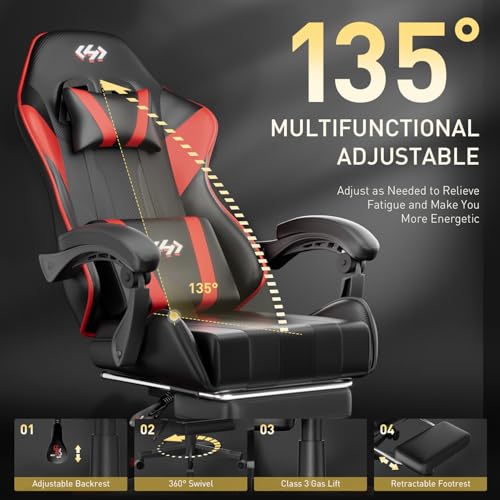 Ergonomic Gaming Chair with Footrest and Headrest W940482