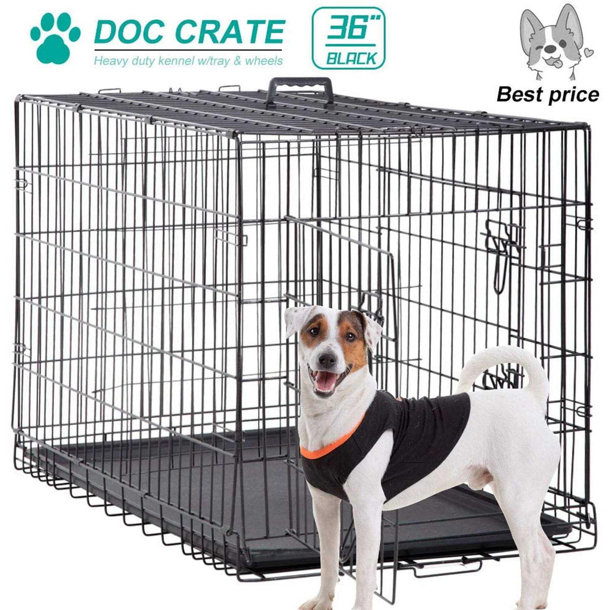 Folding Dog Crate with Double-Door, Tray, Handle U80096