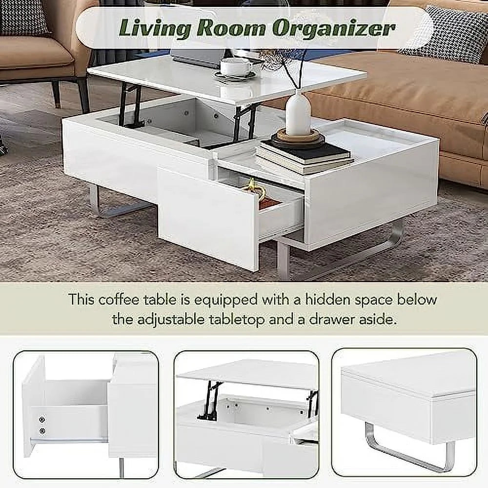 45.3 Inch Lift Top Coffee Table with Hidden Compartment and Drawer W7057
