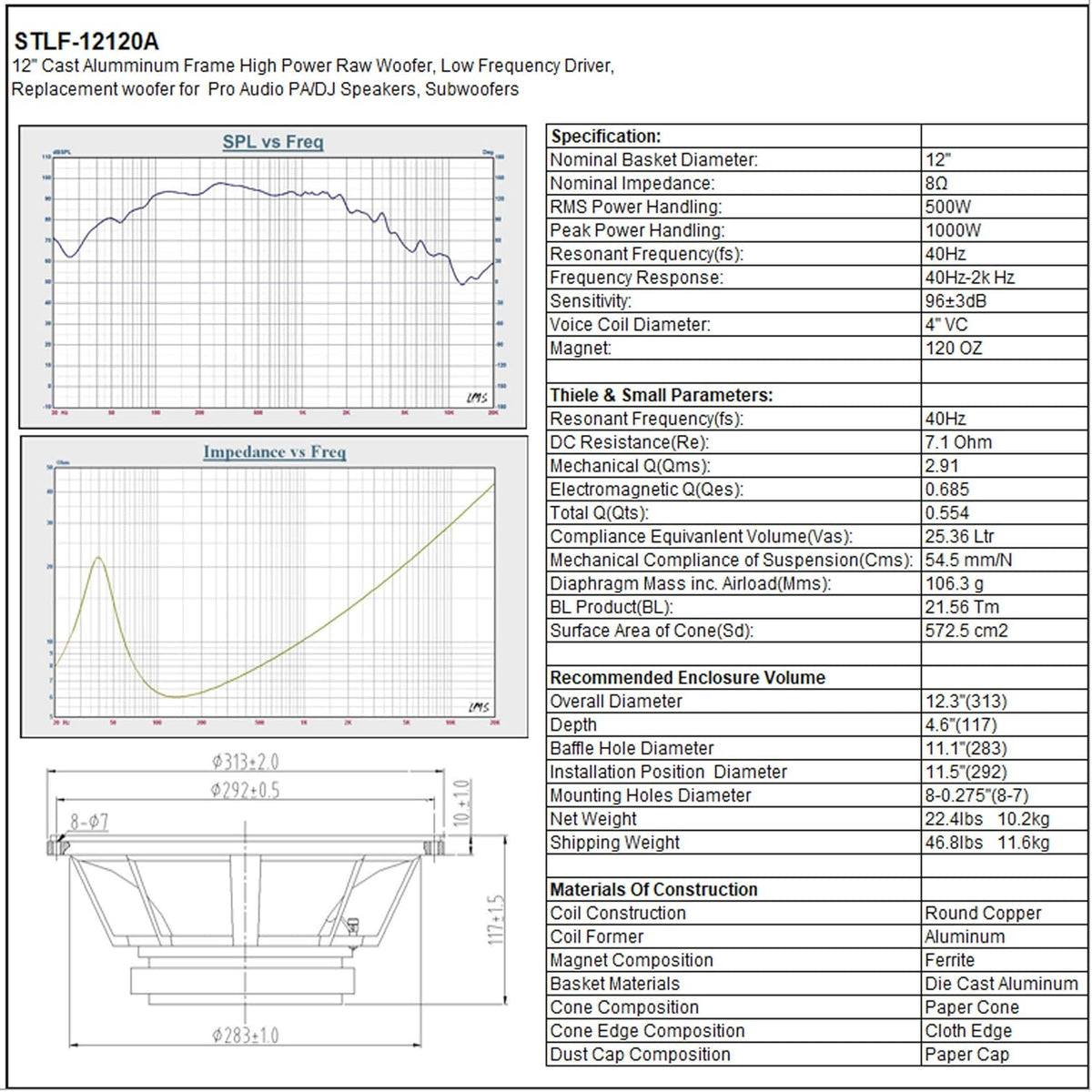 12" 500W Cast Aluminum Frame Woofer Y706