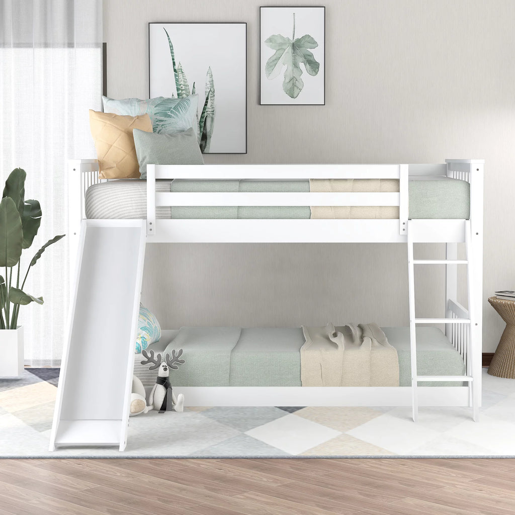 Twin over Twin Solid Wood Bunk Bed with Slide and Ladder V844613