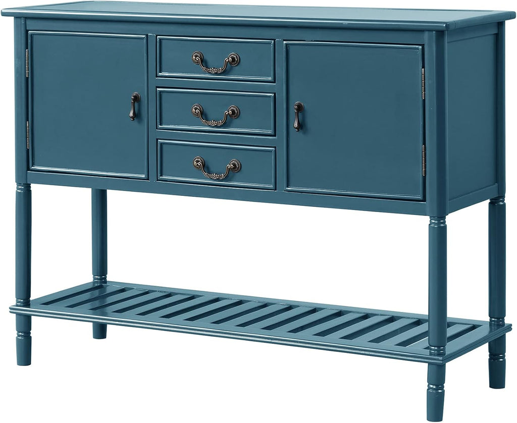 Navy Blue Solid Wood Console Table with 3 Drawers, 2 Cabinet, 1 Shelf U887
