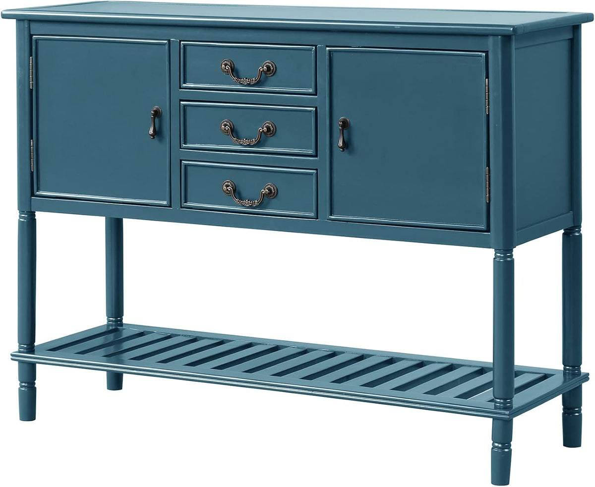 Navy Blue Solid Wood Console Table with 3 Drawers, 2 Cabinet, 1 Shelf U887