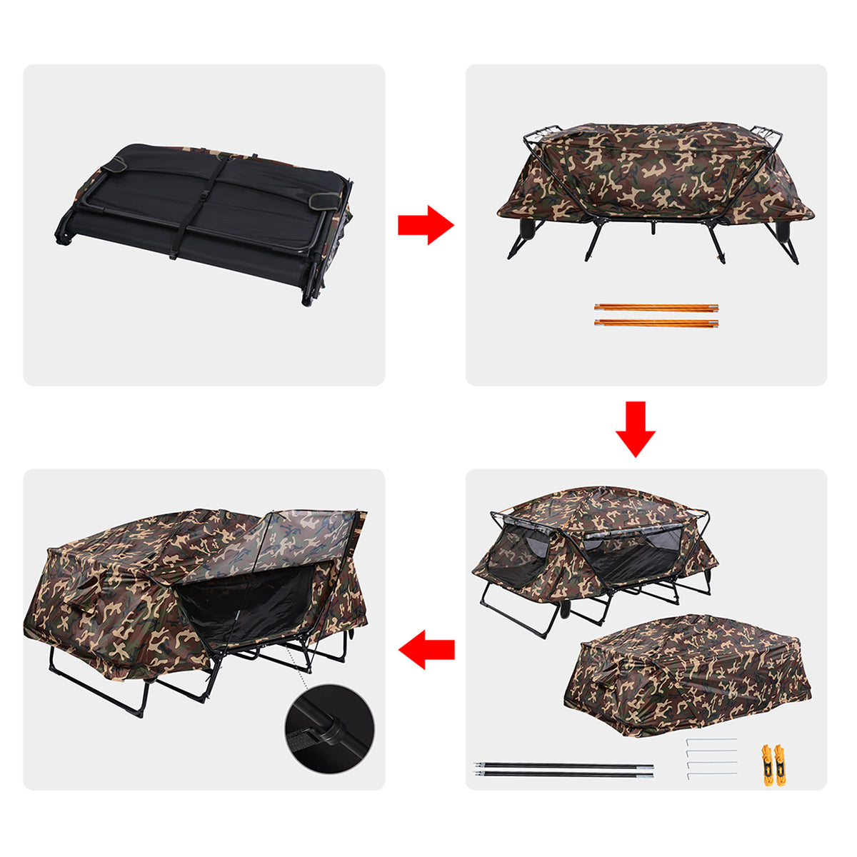 Camouflage Double Tent Cot with Rain Fly Bag L67288