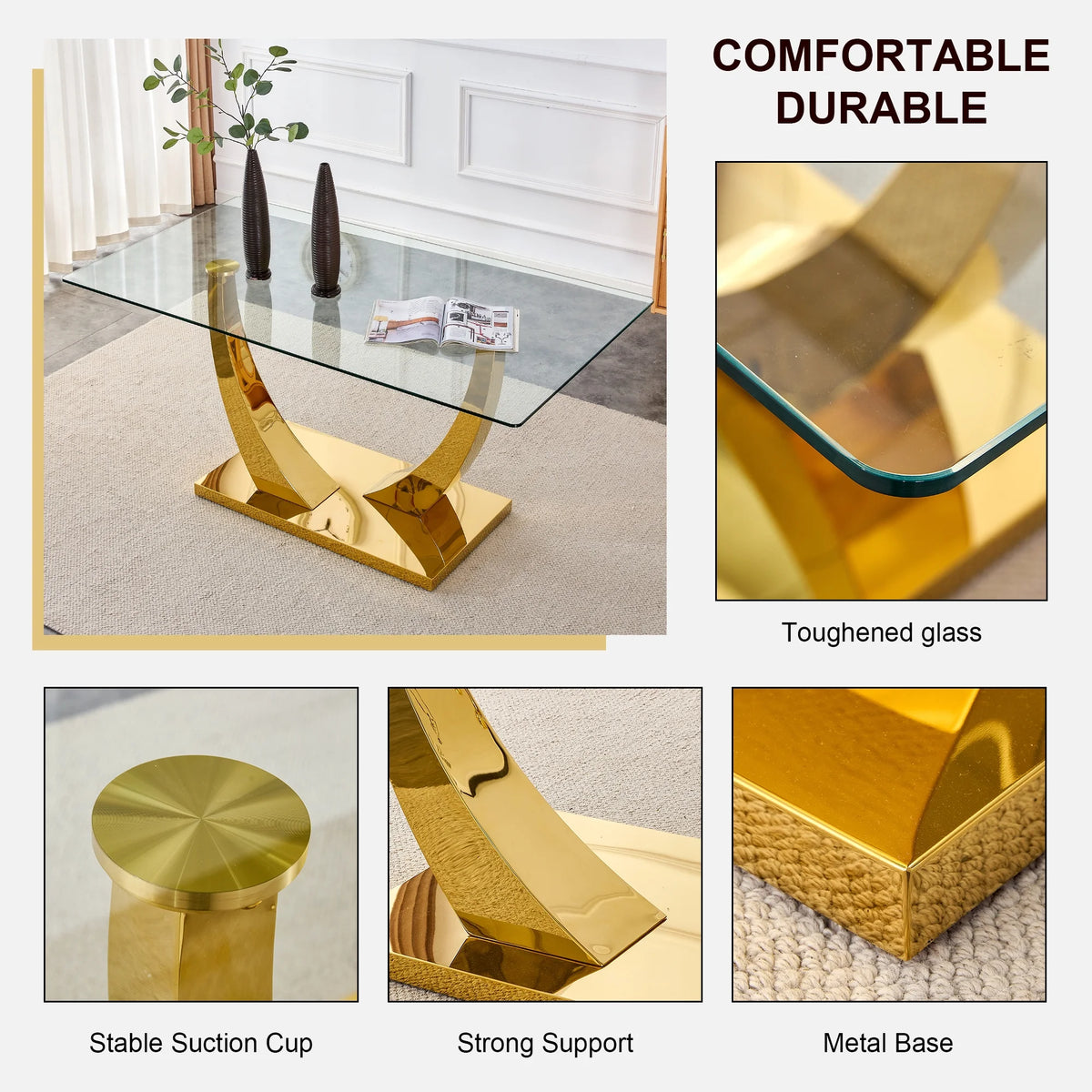 Glass Dining Table with Metal Legs J912