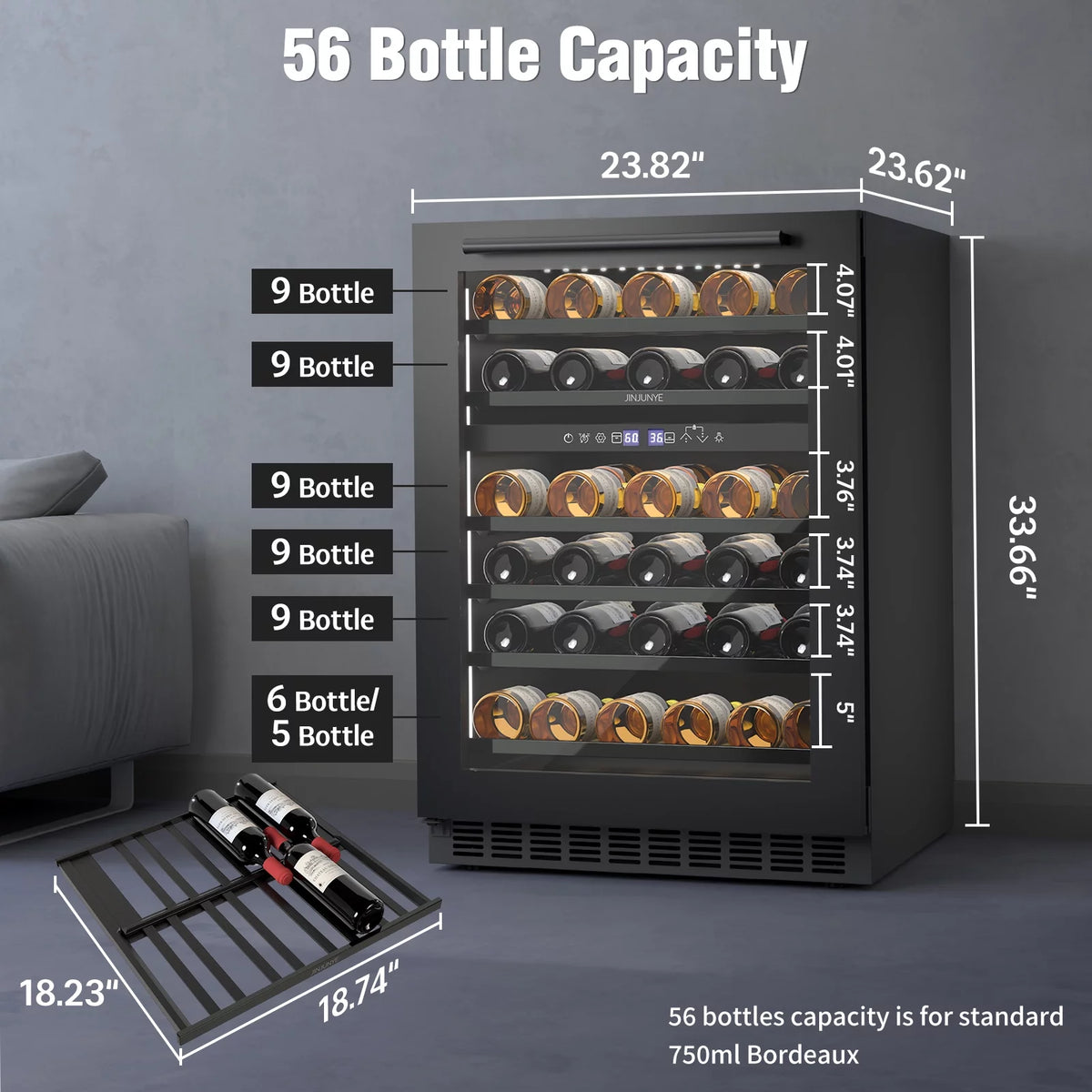 24" 56 Bottle Dual Zone Wine Cooler Refrigerator G965109