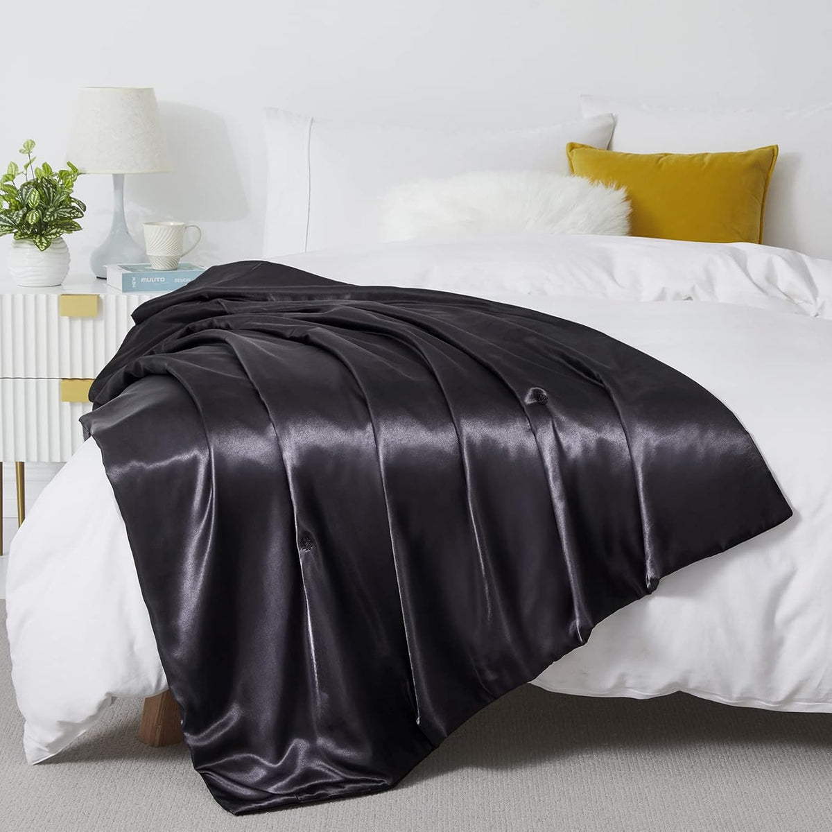 Black Cooling Satin Throw Blanket (90'' x 90'') B4640