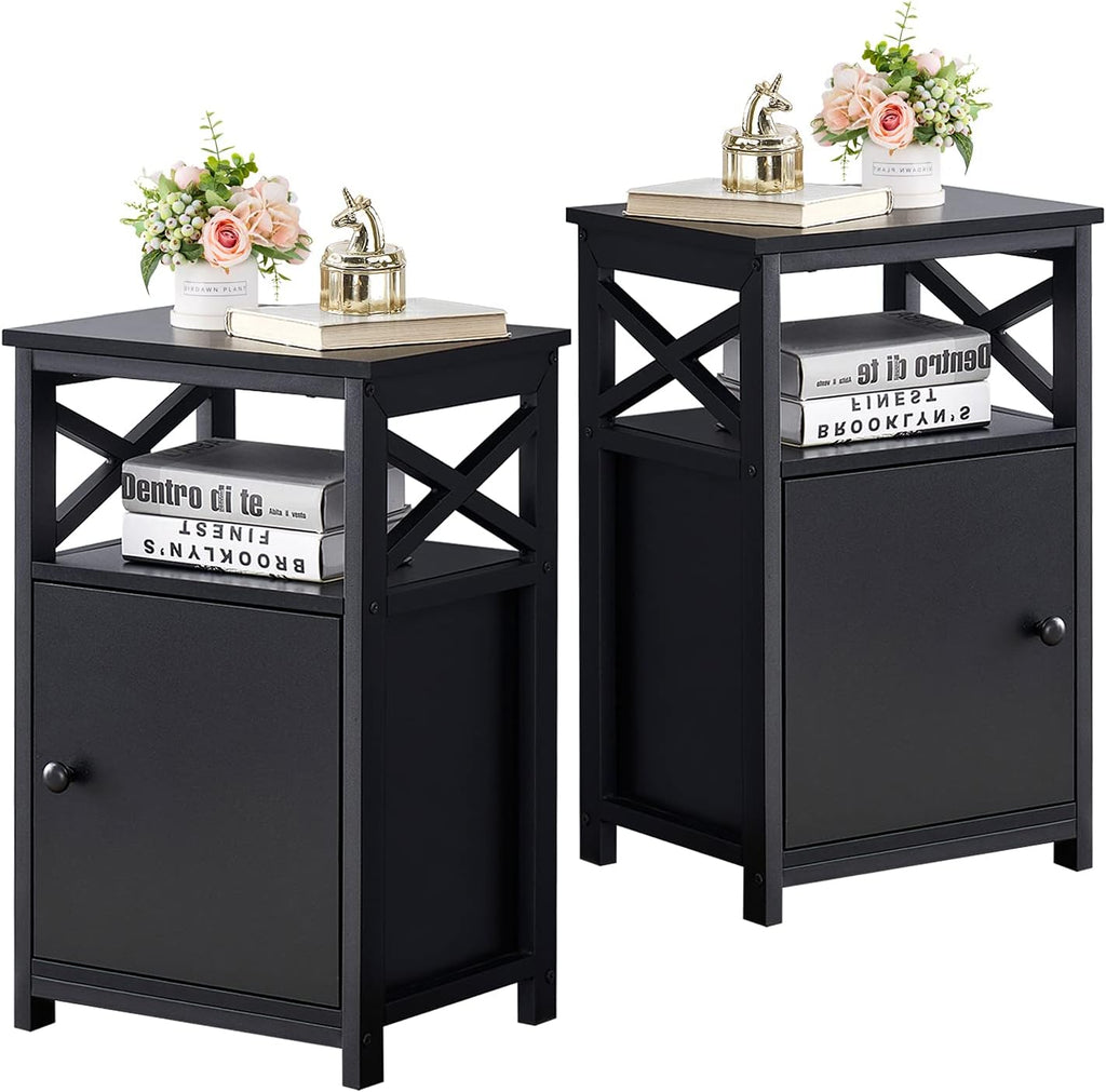 White Set of 2 Night Stand Side Table with Storage Cabinet P30492