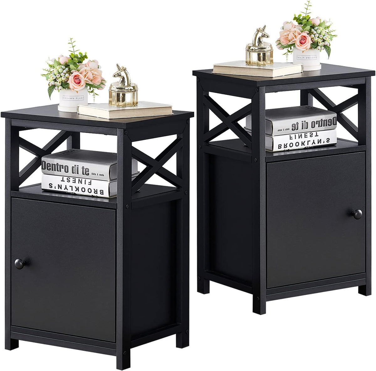 White Set of 2 Night Stand Side Table with Storage Cabinet P30492