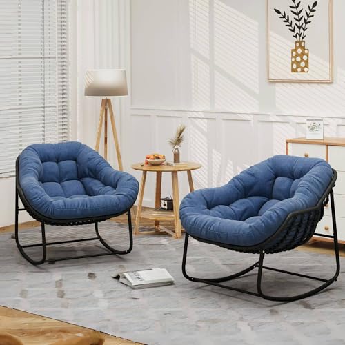 Beige Oversized Wicker Rocking Chair with Cushion D95418