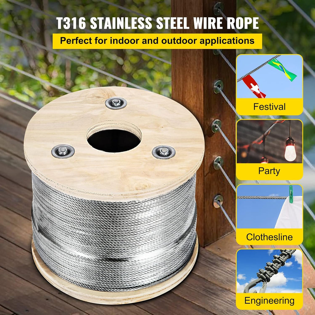 Stainless Steel Cable Railing 1/8 x 500 ft 316 Marine Grade Pack of 2 P479932