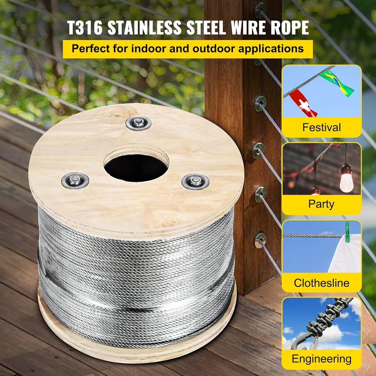 Stainless Steel Cable Railing 1/8 x 500 ft 316 Marine Grade Pack of 2 P479932