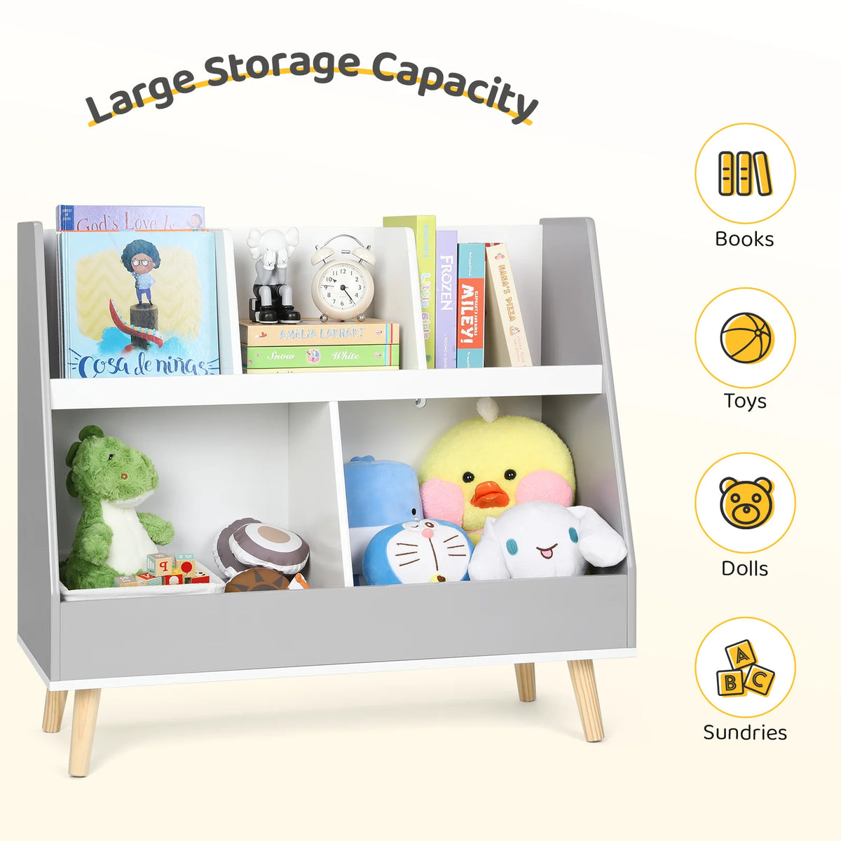 Kids Bookshelf with 3 Removable Toy Bins and 4 Tier Display Stand White L62811