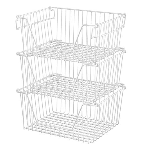 White Set of 2 Metal Wire Freezer Organizer Bins O136