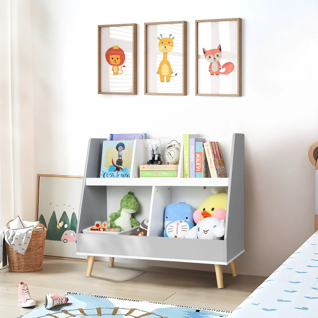 Kids Bookshelf with 3 Removable Toy Bins and 4 Tier Display Stand White L62811