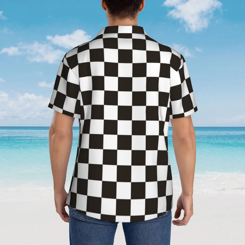 Black and White Checkerboard Hawaiian Shirts T402