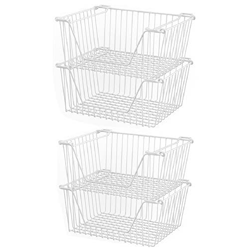 White Set of 2 Metal Wire Freezer Organizer Bins O136