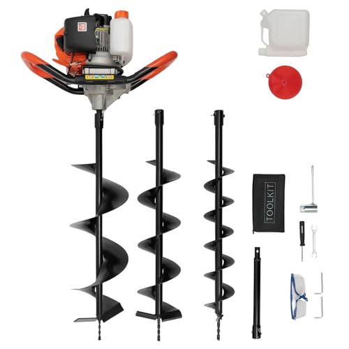 52cc 1700W Gas Powered Auger Post Hole Digger with 3 Drill Bits Z36850