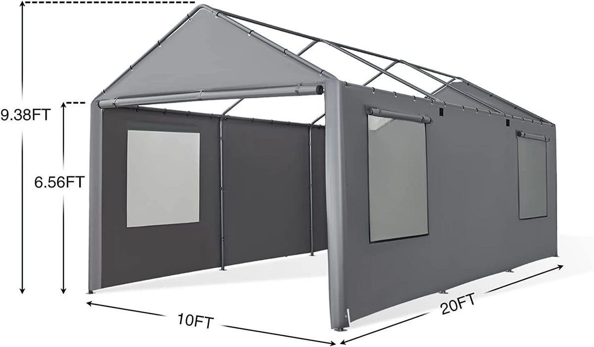 Gray 180G Waterproof UV Protected Replacement Sidewall for 12' x 20' Carport Frame W8290