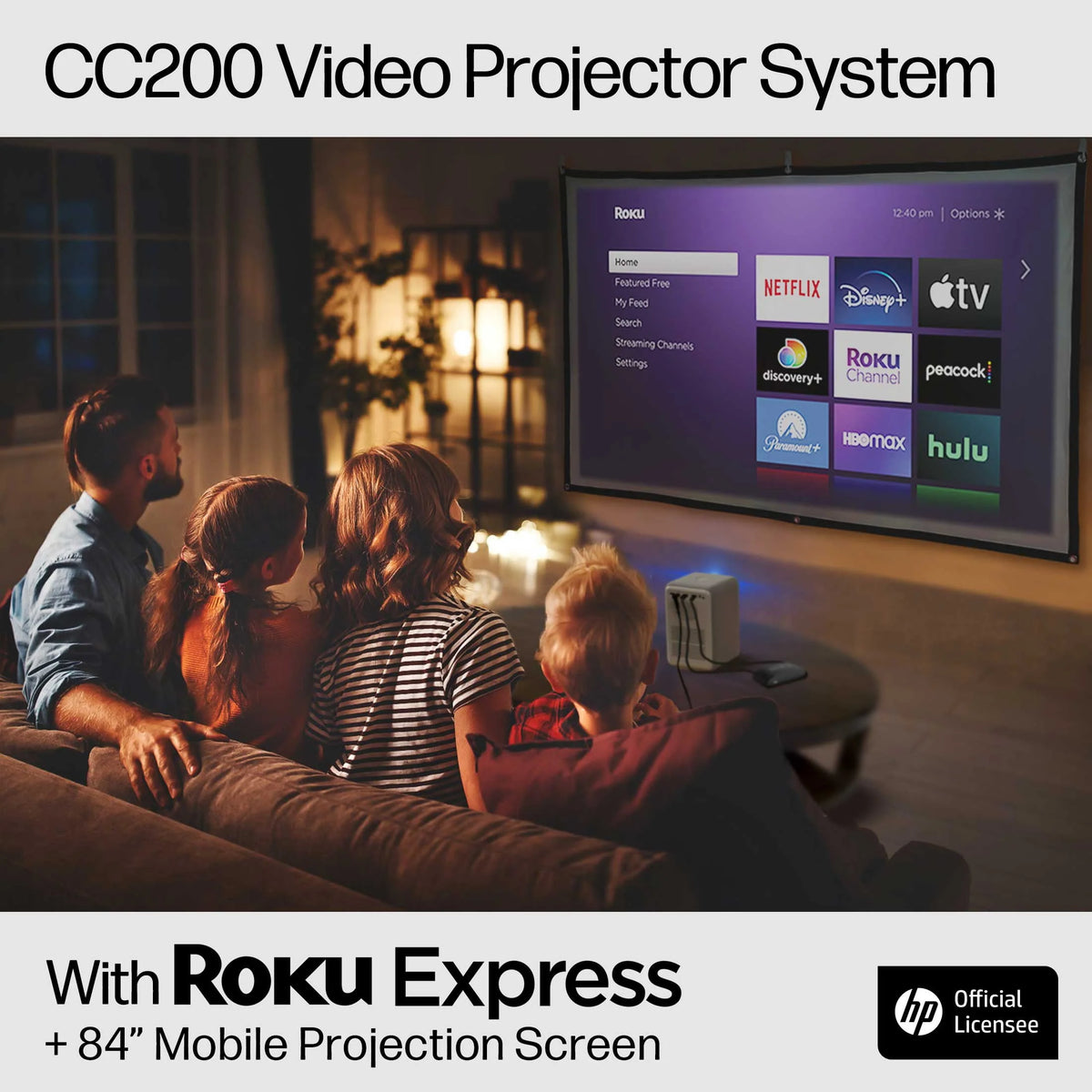 FHD LCD LED Projector with Streaming Player and 84 Projection Screen J254