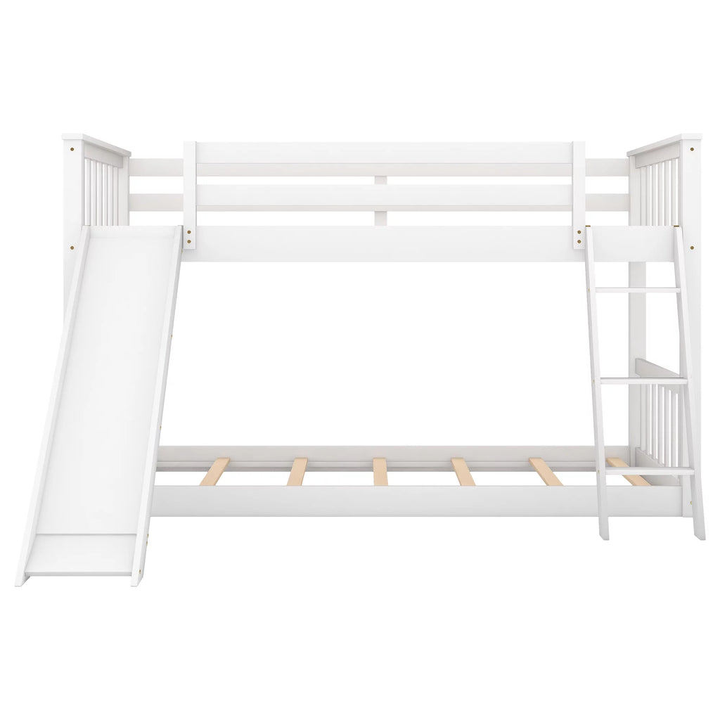 Twin over Twin Solid Wood Bunk Bed with Slide and Ladder V844613