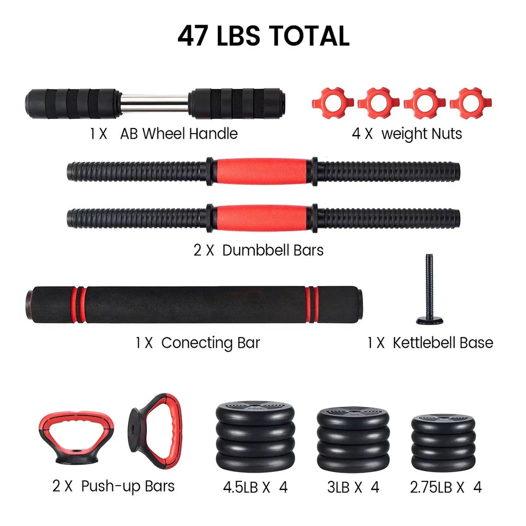 5 in 1 Adjustable Dumbbell Barbell Kettlebell Set 40LB P3180