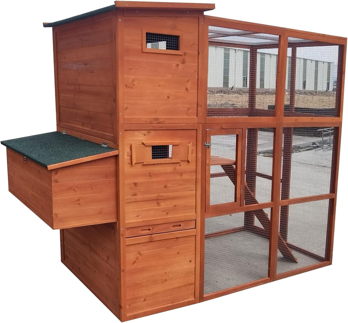 90.6" Wood Chicken Coop Hen House Nesting Box Run Cleaning Tray Z4232
