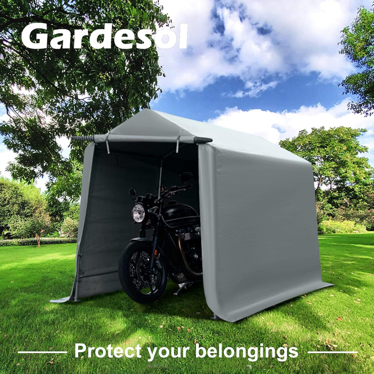 7x12 ft Gray Portable Storage Shed with Roll-up Zipper Door F64931