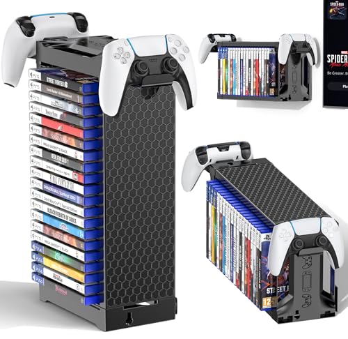 Video Game Disc Rack Tower Storage Holder Stand with Controller Holder Q327