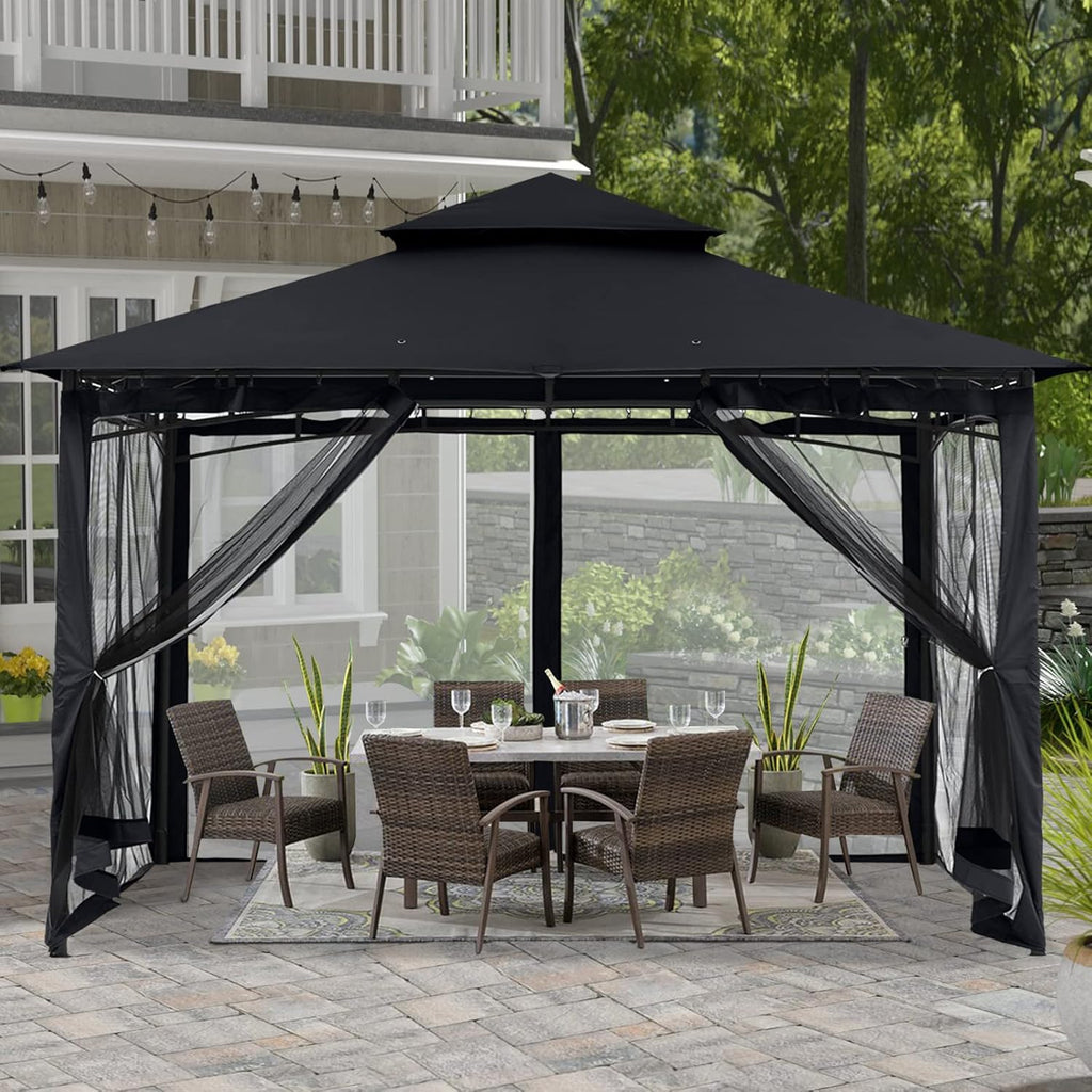 10x10 Gazebo with Netting, Khaki S502