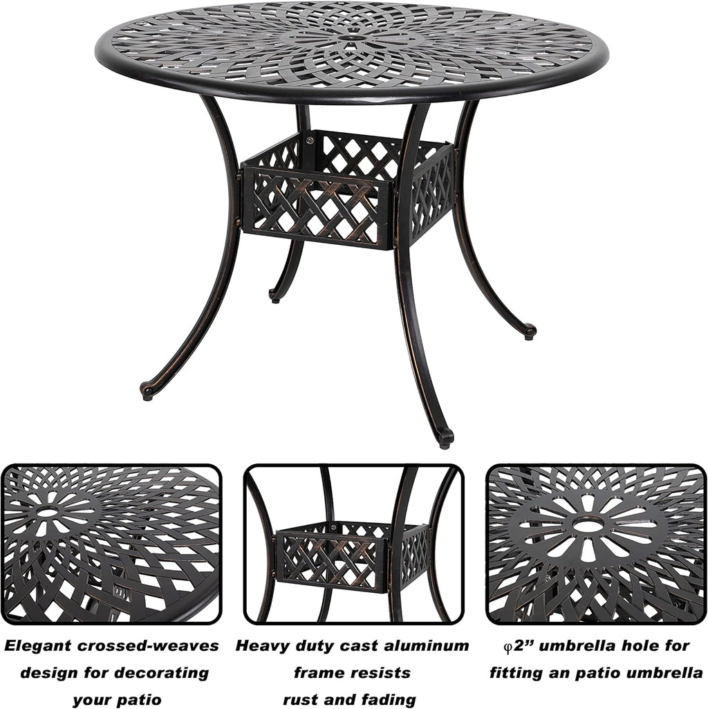 32 Inch Black Cast Aluminum Round Outdoor Dining Table with Umbrella Hole M8196