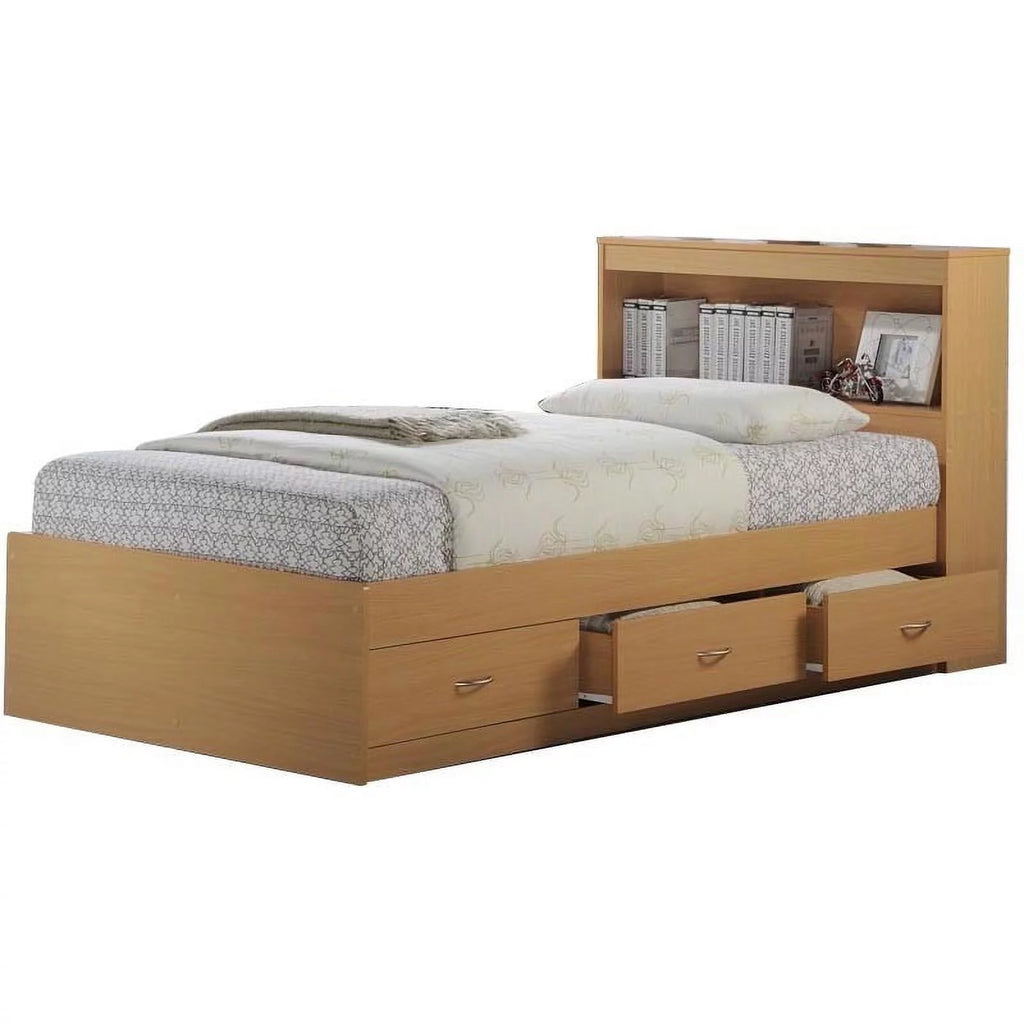 Black Twin-Size Captain Bed with 3 Drawers and Headboard Z1196