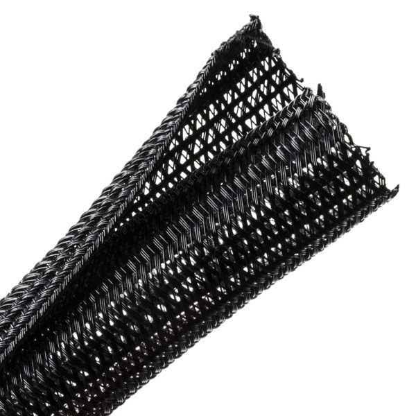 Black Polyester Split Wrap Braided Sleeving, 100 ft J7599