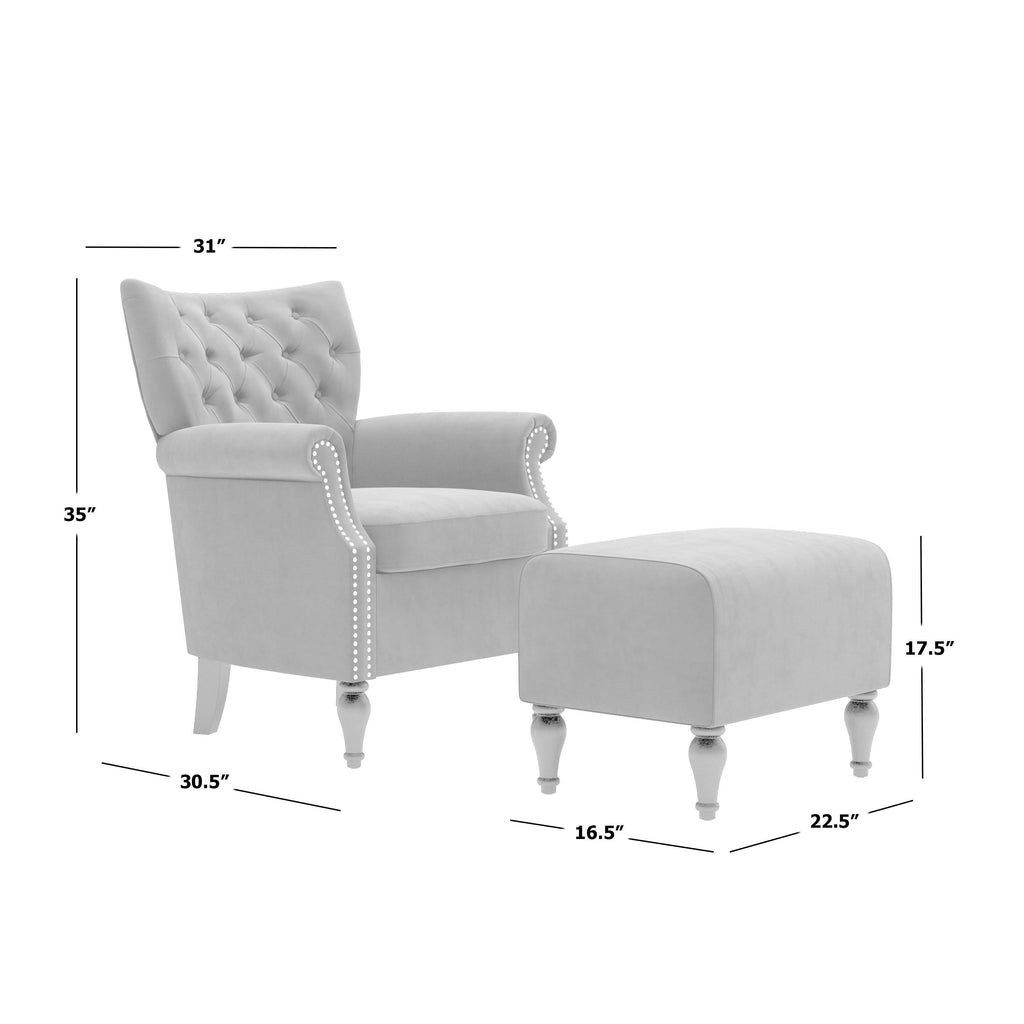 Button Tufted Rolled Arm Chair and Ottoman Charcoal Gray Velvet B323601