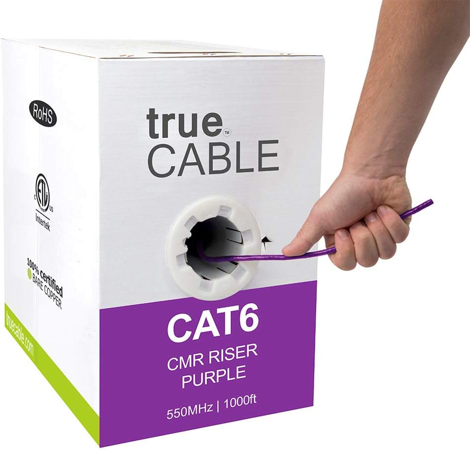 1000ft Purple 23AWG 4 Pair Solid Bare Copper Bulk Ethernet Cable W945834